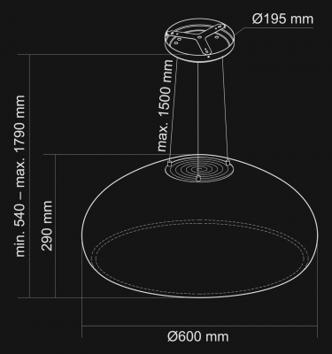 Hota insula Ceramic Black - Negru lucios - Rysunek techniczny