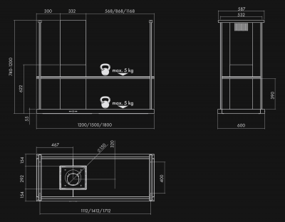 Hota insula Metropolis Elite Glass Black Matt - Negru Mat - Rysunek techniczny 2