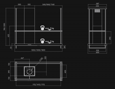 Hota insula Metropolis Premium Glass White Matt - Alb Mat - Rysunek techniczny 2