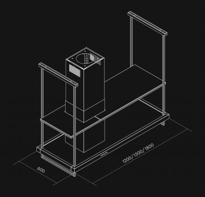 Hota insula Metropolis Premium Wood Black Matt - Negru Mat - Rysunek techniczny