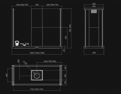 Hota insula Centropolis White Matt - Alb Mat - Rysunek techniczny 2