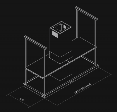 Hota insula Centropolis Elite Wood Black Matt - Negru Mat - Rysunek techniczny