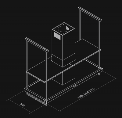 Hota insula Centropolis Premium Wood Black Matt - Negru Mat - Rysunek techniczny