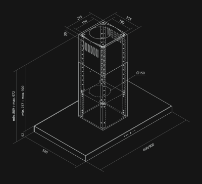 Hota insula Sento Island Strips Inox-Black - Inox/Negru - Rysunek techniczny