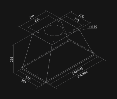 Hota Incorporabile Lando Glass Central White - Alb - Rysunek techniczny