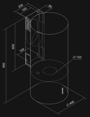 Hota decorative Cylindro OR Eco Kashmir - Cașmir - Rysunek techniczny