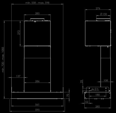 Hota Incorporabile Micra Space Black Matt - Negru Mat - Rysunek techniczny