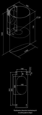 Hota decorative Hiro OR Color Black-Copper - Negru Mat/Cupru - Rysunek techniczny