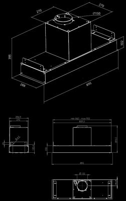 Hota Incorporabile Prato Eco Black Matt - Negru Mat - Rysunek techniczny 2