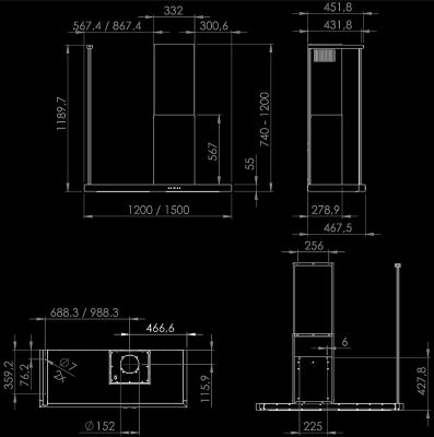 Hota decorative Metropolis OR White Matt - Alb - Rysunek techniczny