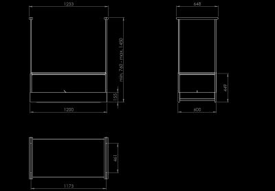 Hota insula Alvar Wood Black Matt - Negru Mat - Rysunek techniczny