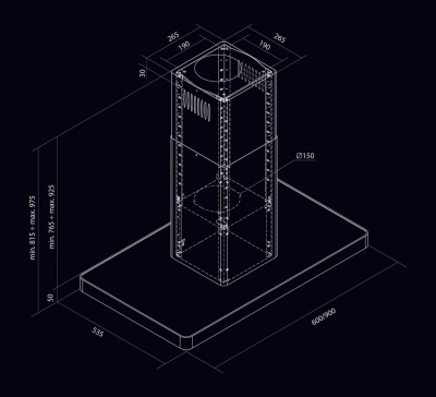 Hota insula Decor Island White - Alb - Rysunek techniczny
