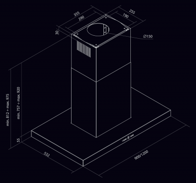 Hota insula Magnetic Island White Matt - Alb Mat - Rysunek techniczny