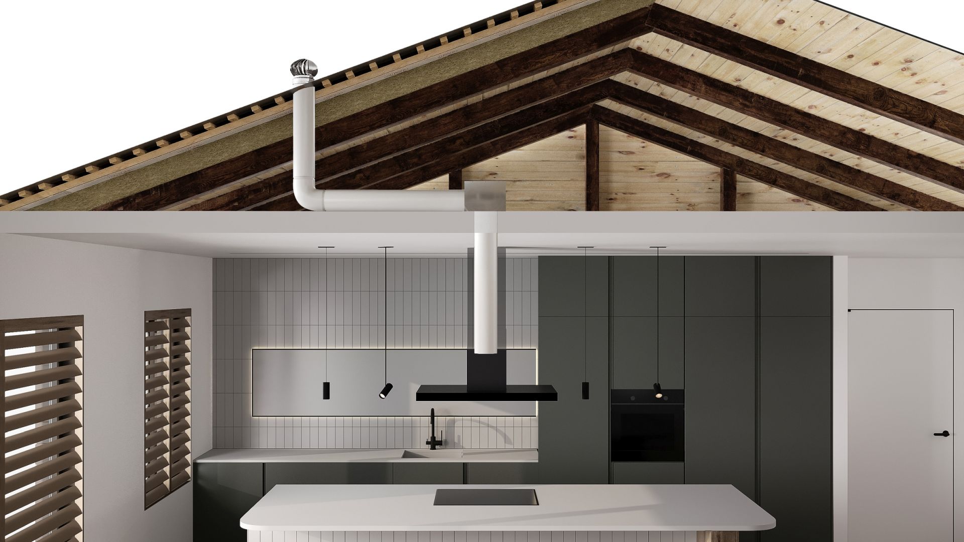 Sistem de turbine pentru exterior Nortberg Bucătărie Liniștită (locația în interiorul clădirii) - Negru Mat - Vizualizare